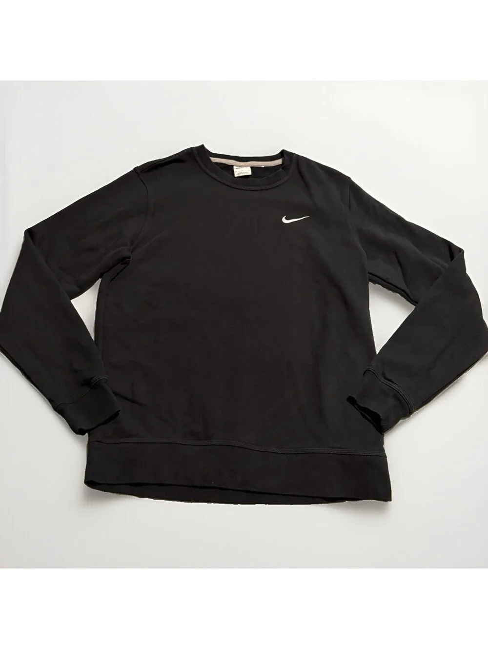 Nike Mens Solid Black Crew Neck Pullover Sweatshirt Swoosh Logo Long Sleeve M